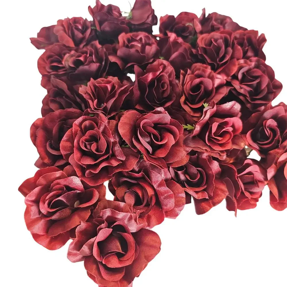 100 Burgundy Red Satin Rose Heads Stemless Wedding Floral Craft DIY 2.5in Flower